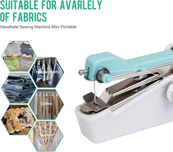 Handheld Sewing Machine CS101,Sewing Machines for Beginners,Portable Electric Mini and Samll Hand Held Sewing Machines Kit for Adults and Kids White and Green Set