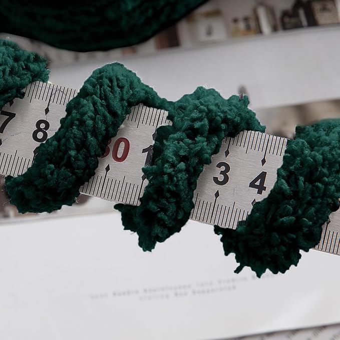 HOMBYS Dark Green Chunky Chenille Yarn for Hand Knitting,Fluffy Soft Jumbo Yarn Crocheting,Super Bulky Big Yarn for Chunky Blanket,Large Thick Arm Knitting Yarn,8 Pack Plush Yarn