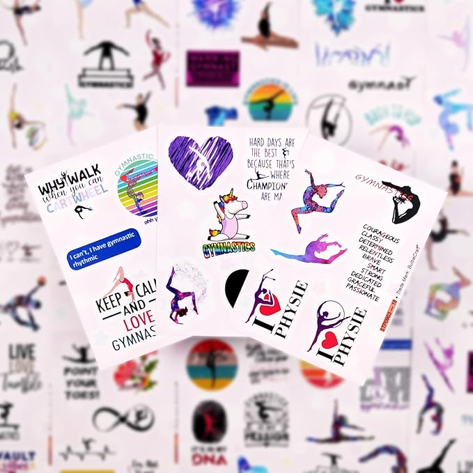 BulbaCraft 100Pcs Gymnastics Stickers, Water Bottles - Gymnastics Party Supplies, Gifts for Women & Men