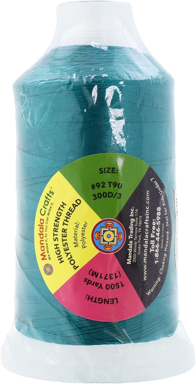 Mandala Crafts Teal Heavy Duty Thread - 1500 Yds Tex 90 Bonded Polyester Threads for Sewing Drapery, Jeans, Leather, Hair, Outdoor Marine Upholstery