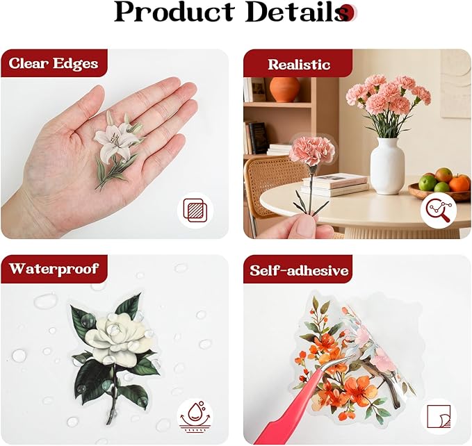Dizdkizd 200-Piece Vintage Floral Greenery Bird Sticker for Scrapbooking, Journaling, Crafts, Seasonal Nature Scrapbook Sticker Pack, Transparent and Waterproof