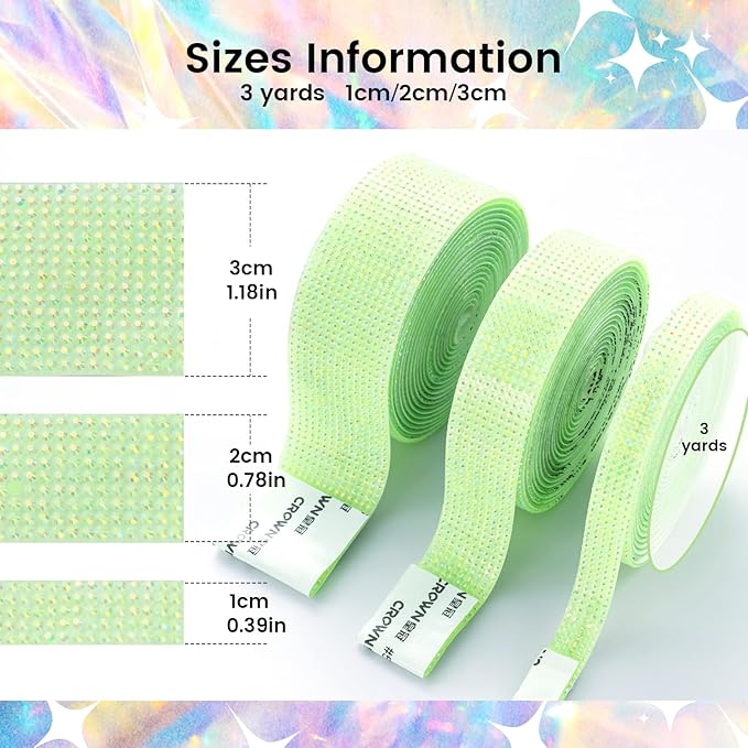 Novani Self Adhesive Rhinestone Ribbon, 0.78 Inch Wide 3 Yards 1 Roll, Light Green AB Diamond Bling Strips for DIY Crafts, Glitter Resin Rhinestones Tape for Crafting, Car Decoration