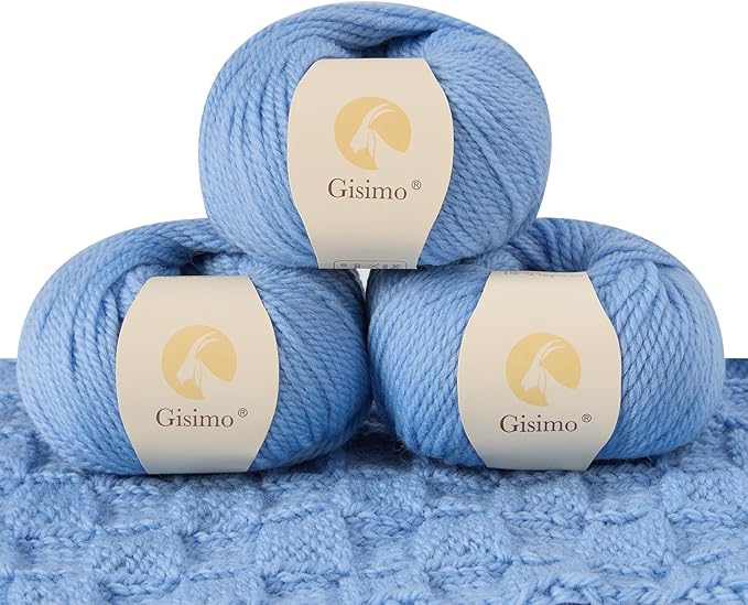 100% Merino Wool Yarn 3-Ply Luxurious and Soft Yarn for Hand Knitting & Crocheting (Sky Blue,3Balls)