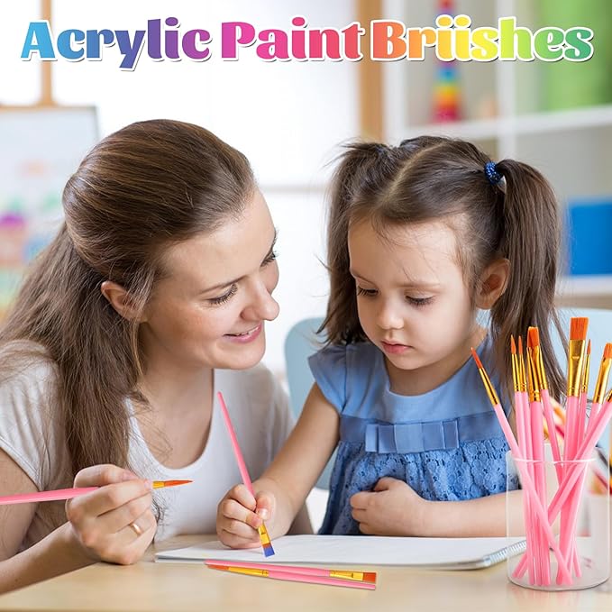Acrylic Paint Brushes,160 pcs Artist Paintbrushes,Paint Brushes for Acrylic Painting,Acrylic Paint Brush Set for Oil Watercolor,Body Face Nail Art,Drawing Arts Crafts Supplies,Nylon Hair,Pink
