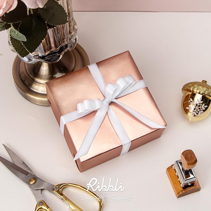 Ribbli White Satin Ribbon Double Faced Satin 1/2 inch x Continuous 50 Yards-White Ribbon for Gift Wrapping Crafts Wedding Decoration Bows Bouquet Floral Arrangement