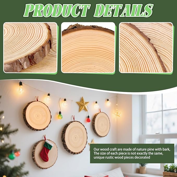 FSWCCK 2 Pack Nature Unfinished Round Wood Slices, 9-11 Inches Wooden Circle, Large Wood Slabs for Weddings Centerpieces Decor and DIY Painting Crafts (9"-11")