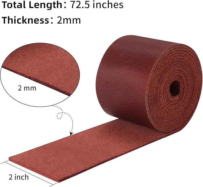 Ringsun 2 Inches Wide Flat Leather Straps for Crafts, Full Grain Leather Strips for Crafts, Tooling (2mm Thick 72.5 Inches Long Red)