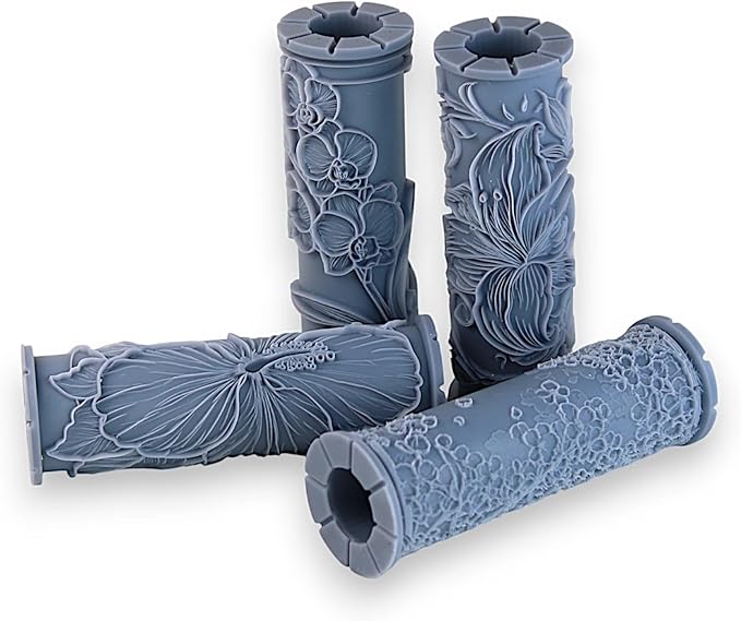 Exotic Flower Collection Clay Texture Rollers 4-Pack (4") - Flower Set #01 - Embossing Pattern Rollers for Polymer & Ceramic Clay, Pottery & Crafts