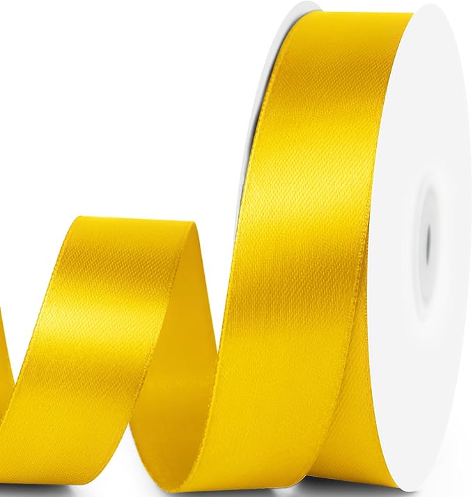 1" x 50 Yards Satin Ribbon - Yellow Silk Ribbon with Spool - Ideal for Gift Wrapping, Floral Bouquets, Crafts, Wedding Party Decorations, Christmas and Sewing Projects