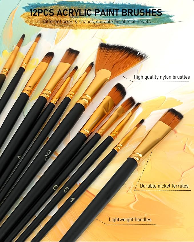 Nicpro 36 Colors Acrylic Paint Set with 12 Brushes & Palette, Non Toxic Art Supplies Kit for Fabric Painting, Canvas, Clay, Wood, Rock & Ceramic, Rich Pigments for Adults, Beginners, Professional Artist (2 oz, 60 ml)