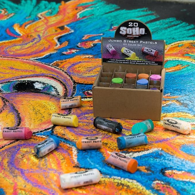 Soho Urban Artist Professional Oil Pastels - Jumbo Street Pastel Pack of 4 White, 1" Diameter, 2.7" Length, Non-Toxic, Brilliant Pigments, Ideal for Pavement, Less Crumbling than Sidewalk Chalk