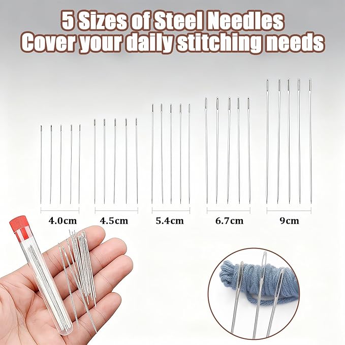 37PCS Sewing Tool Set, Steel Sewing Needle Kit, Threader and Needle Repair Kit, Portable DIY Sewing Tool Set for Beginners and Professional Crafters