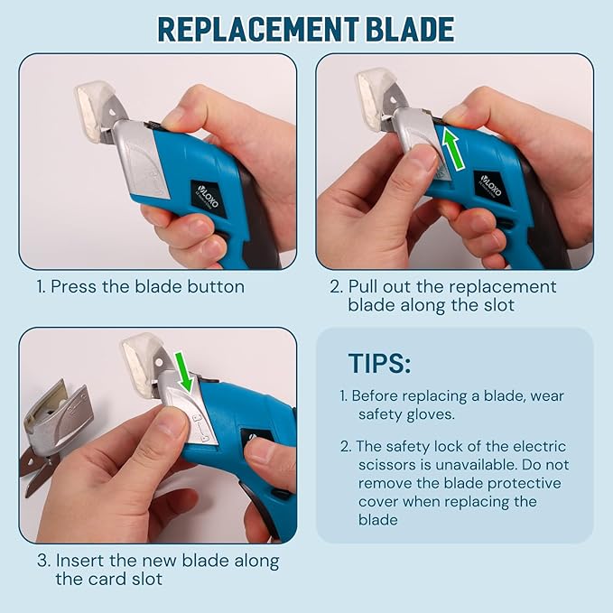 VLOXO Cordless Electric Scissors Electric Box Cutter with 2 Type Blades Rechargeable Cordless Scissors Powerful Shears Cutting Tool Cardboard Cutter for Fabric Cardboard Carpet Leather Felt Blue