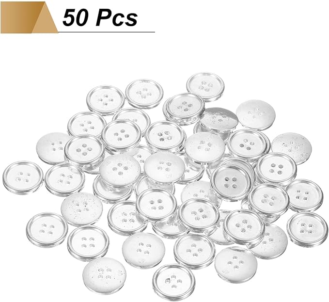 HARFINGTON 50pcs 40L Plastic Sewing Buttons 25mm 1" 4-Hole Round Replacement Craft Button for Coats Sewing Clothing and DIY, Silver