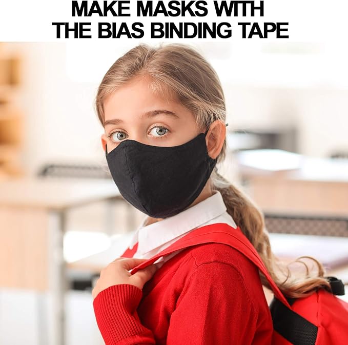 Bias Tape Double Fold 1/2 inch, Double Fold Bias Binding Tape 55 Yards (Black) and 4 Pieces Sewing Fabric Chalks for Crafts, Sewing, Seaming, Hemming, Piping, Quilting.