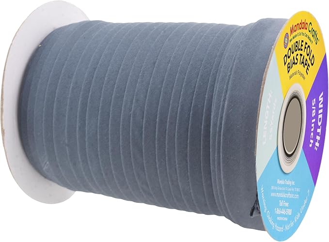 Mandala Crafts 55 Yards 5/8 Inch Dim Gray Double Fold Bias Tape for Sewing - Bias Binding Tape for Quilting Binding, Hemming, Seam, and Fabric Piping