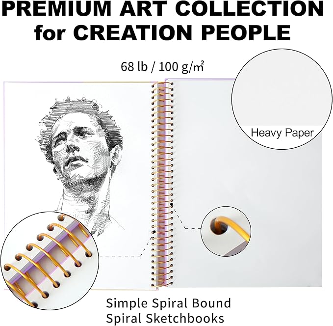 Yoment Sketch Book 9" x 12"： Spiral Bound Sketchbook for Kids Teens Adults Artists Beginners, School Supplies Art Supplies,240 Pages (68lb/100gsm) Premium Drawing Pad for Sketching Writing Painting