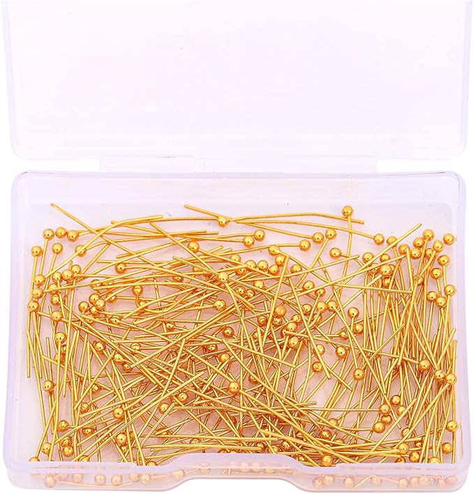 18K Gold Plated Ball Head Pins Non Tarnish 25mm 200pcs for Jewelry Making Findings