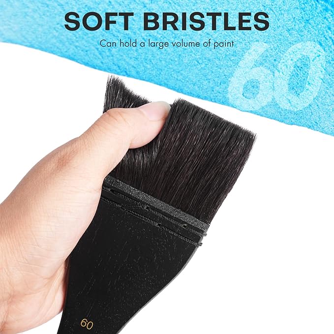 Flat Watercolor Brushes, Fuumuui 60mm Professional Squirrel Hair Flat Hake Brushes, Artists Scale Large Paint Brush with Long Handle for Watercolor and Acrylic Paints