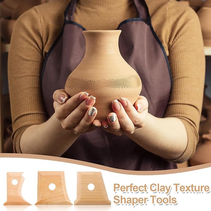 GlikCeil 12 Pcs Pottery Ribs Pottery Tools Pottery Foot Shaper Tools Pottery Trimming Tools Clay Texture Ribs Solid Beech Wood Pottery Ribs for Carving Clay Molds Clay Ceramics