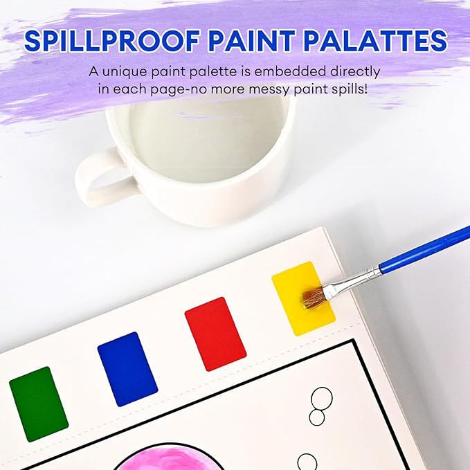 Watercolor Workbook, 30-Page Water Painting Book with 2 Brushes – Mess-Free Reusable Arts & Crafts Gift for Kids
