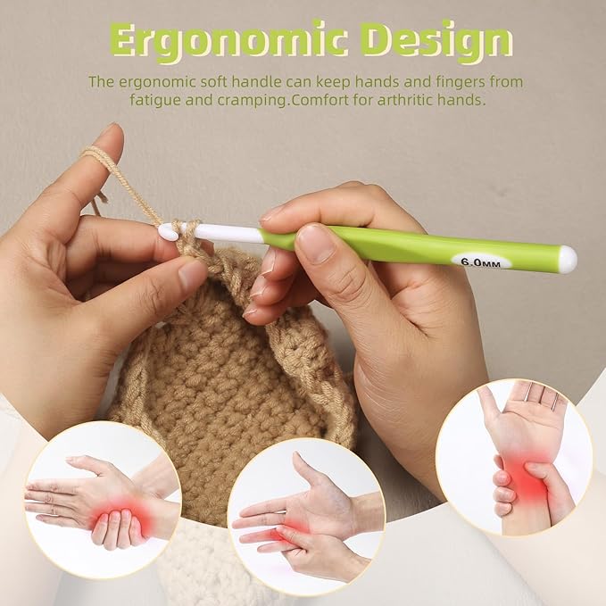 6mm Large Crochet Hook,Ergonomic Crochet Needle for Arthritic Hands, Extra Long Rubber Handle Crochet Hooks for Knitting Sweaters, Shawls and Carpets