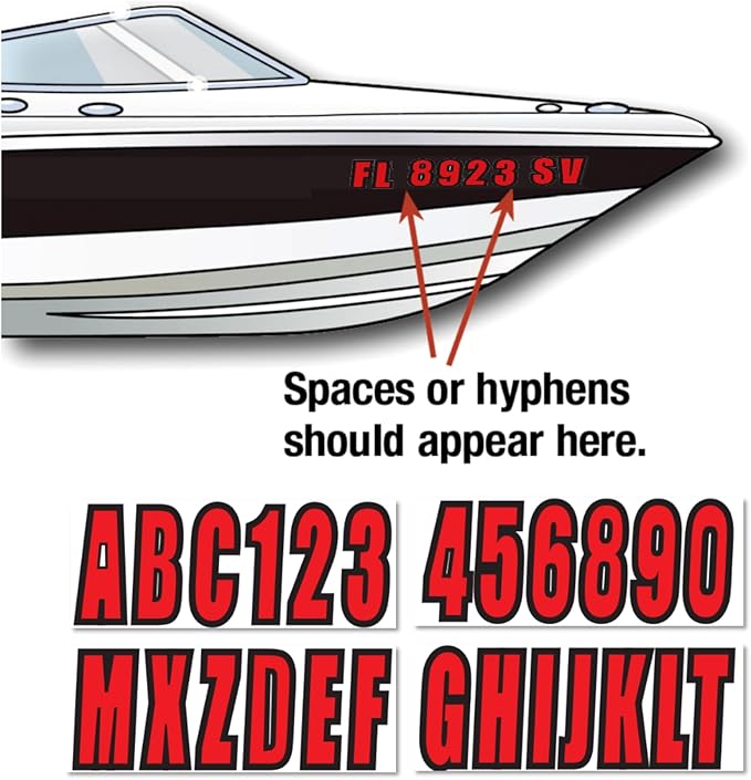 4 Sets of 3" Red Marine Boat Sticker Decals A-Z Letters & 0-9 Numbers for Yachts & Personal Watercraft Waterproof Anti-Scratch