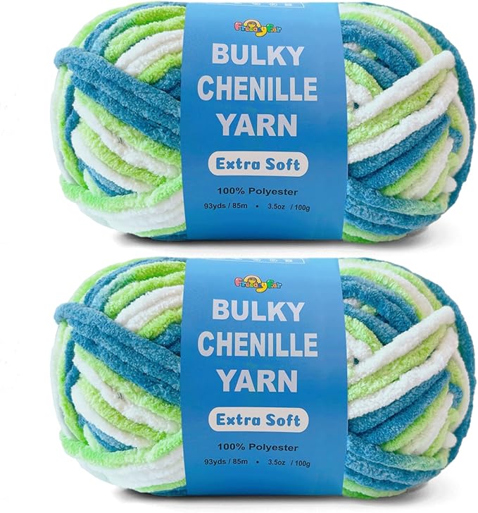 Soft Velvet Yarn Chenille Yarn for Crocheting and Knitting – Bulky (93 Yards/100g) - Polyester - Yarn for Blanket Amigurumi Weaving Crafts (Ocean Breeze, 2 Pack)