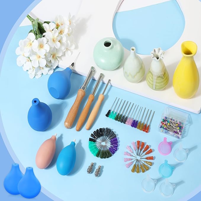 Jupwalz 151 Pcs Pottery Tools Supplies Ceramic Precision Applicator, 3 Ounce Slip Trailer Bottle and 8 Sizes Precision Needle Tip for Pottery Ceramic Glaze, Clay Tools and Supplies Set
