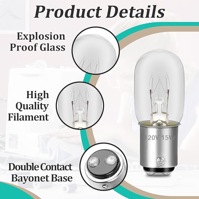 4 Pcs 15W 120V Sewing Machine Light Bulb - Incandescent Bulb Compatible with Kennmore and More Sewing Machine Replacement Bulbs 15 W with Push-in Base（White New