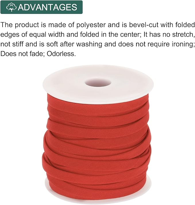 MECCANIXITY 1/4 Inch Double Fold Bias Tape Polyester Continuous Bulk Bias Tape for Sewing,Seaming Quilting Hemming Binding Crafts (Red 25 Yards)