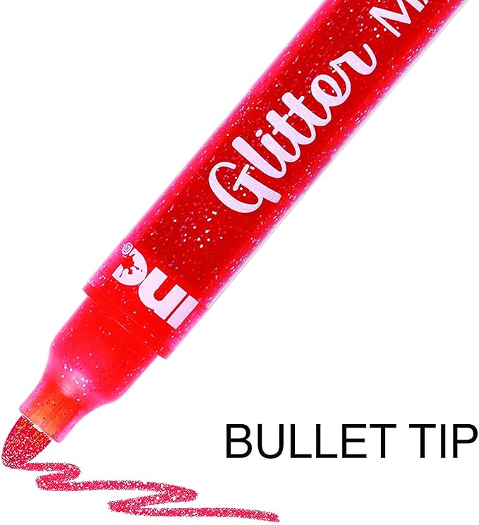 Inc. Multicolor Glitter Markers - 18 Assorted Colors, Sparkly Non-Toxic Water-Based Marker Set, Bullet Point Tip for Drawing, Coloring, Doodling, Journaling, Scrapbooking, DIY Art and Craft Projects