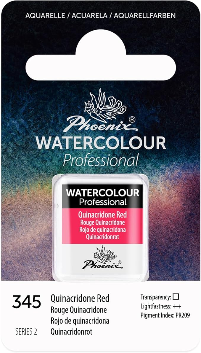 PHOENIX Professional Watercolor Paint - Single Watercolor Half Pan - Quinacridone Red 345