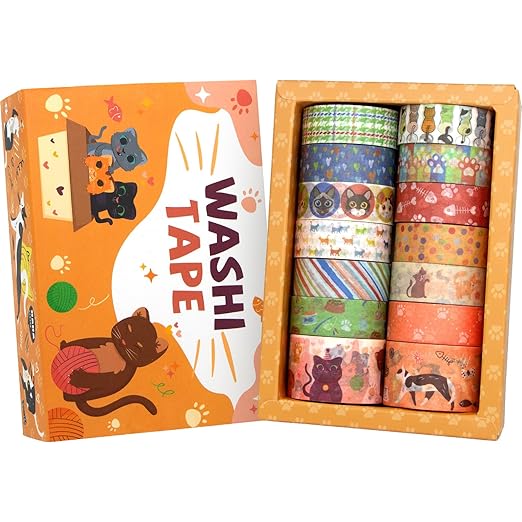 Cute Washi Tape Set - 14 Rolls Kawaii Animals Decorative Masking Tape,Adhesive Tape for Bullet Journal,DIY Craft,Scrapbooking Supplies,Gift Wrapping,Party Decoration