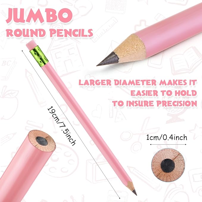 Fainne 102 Pcs Bulk Thick Jumbo Graphite Pencils Set 96 Fat Giant Large Pencils and 6 Sharpeners Enhanced Grip for Art Drafting Writing Drawing Office and Home Use(Macaron Colors,Round)