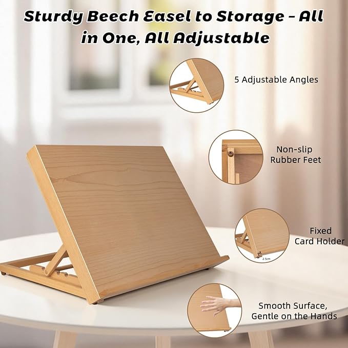 28PCS Tabletop Easel Set with 12 Acrylic Paints | 5 Brushes | 9x12 Canvas & 8x10 Panels | Palette | Sketchbook | Cleaning Bucket | Canvas Pad | Art Painting Kits for Adults, Kids & Artists