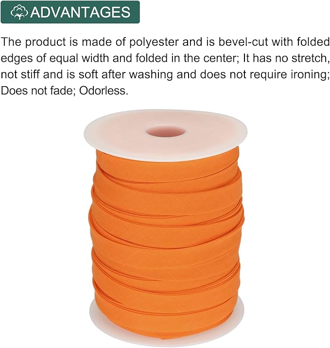 MECCANIXITY 1/2 Inch Double Fold Bias Tape Polyester Continuous Bulk Bias Tape for Sewing,Seaming Quilting Hemming Binding Crafts (Orange 55 Yards)