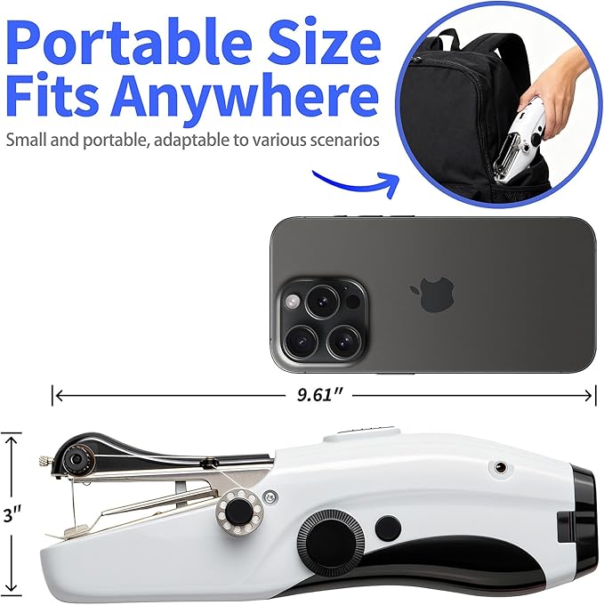 Portable Handheld Sewing Machine - Portable Electric Mini Hand Held Stitching Machine for Beginners & Adults, Easy to Use Fast Stitch for Thin Clothes, Fabrics, Curtains, DIY Home Travel(Black）
