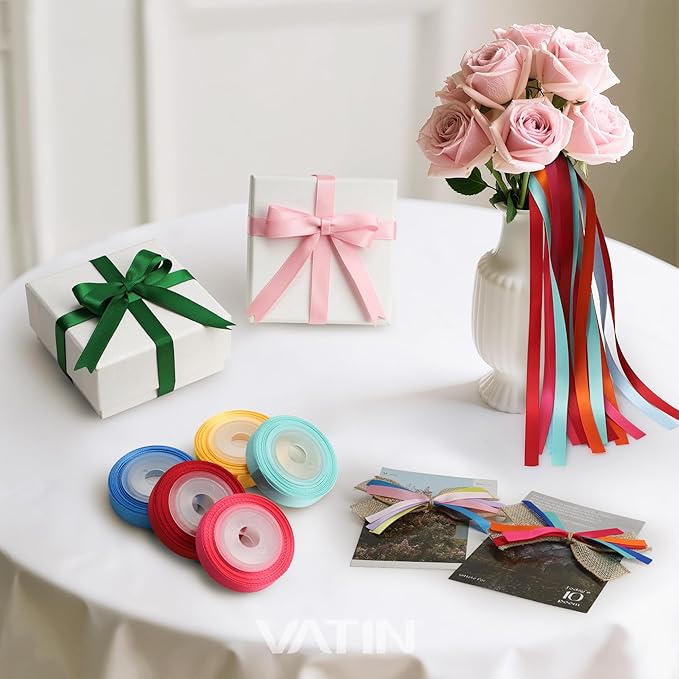 VATIN Colorful Satin Ribbon Set, 3/8 Inch x 20 Colors,Total 100 Yards-Double Faced Ribbon for Gift Wrapping Craft，Birthday Decorations,Baby Shower Decorations