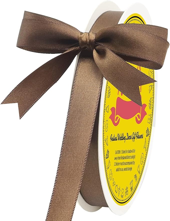 Double Face Brown Satin Ribbon 3/8 inch X50 Yards Polyester Brown Ribbon for Gift Wrapping Very Suitable for Weddings Party Invitation Decorations and More