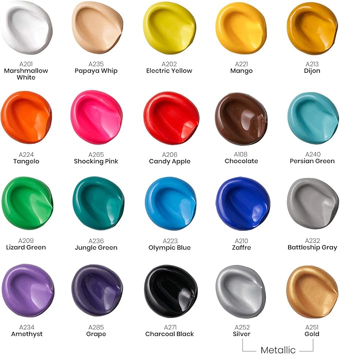 ARTEZA Outdoor Acrylic Paint Set, 20 Colors, 2 ounce Bottles, Multi-Surface Paints for Rock, Wood, Fabric, Leather, Paper, Canvas and Wall Painting