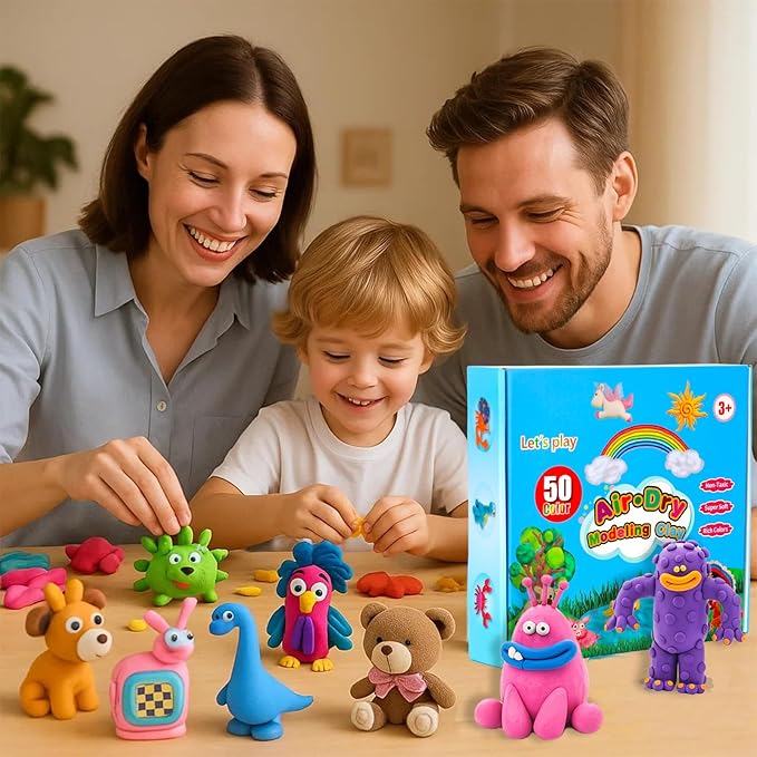 Air Dry Clay Kit 50 Colors with Tools, DIY Magic Modeling Clay for Kids Crafts, Soft and Non-Sticky, Birthday Christmas Gift for Boys Girls Teens (50 Colors)