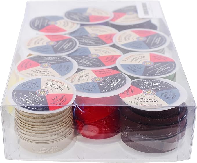 Mandala Crafts 60 Yards 1/2 Inch 12 Assorted Colors Double Fold Bias Tape for Sewing - Bias Binding Tape for Quilting Binding, Hemming, Seam, and Fabric Piping