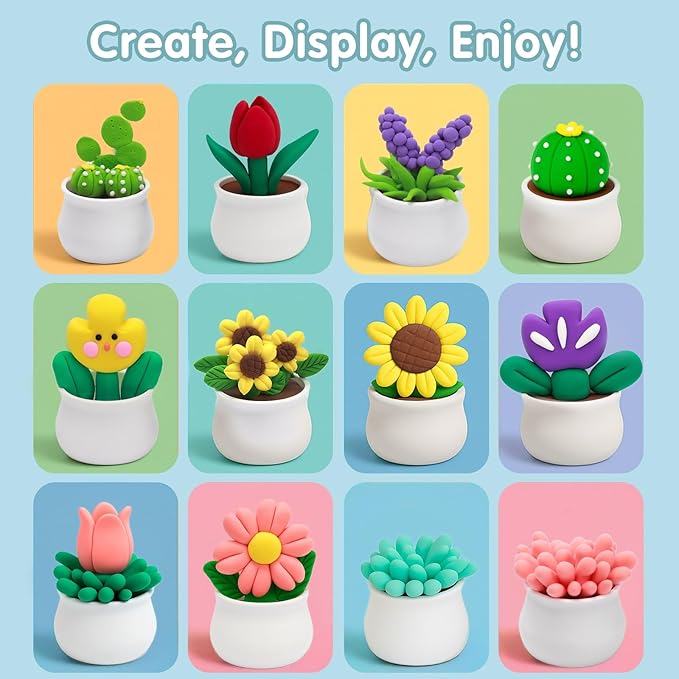 Air Dry Clay for Kids - 12 Plants DIY Modeling Clay Kit with Sculpting Tools & STEM Tutorials - Ultra Light, Soft, Safe - Back to School Classroom Supplies, Home Party, Birthday Gifts for Ages 3-12+