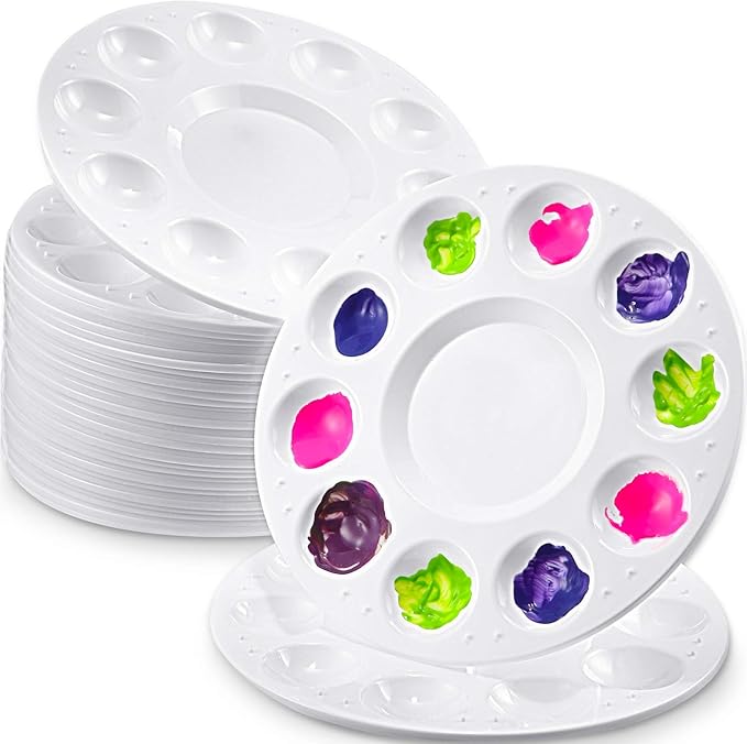 Paint Tray Palettes Bulk Plastic Paint Pallets Round Watercolor Paint Tray for Kid Adult Student School Craft DIY Art Painting Supplies(36 Pcs)
