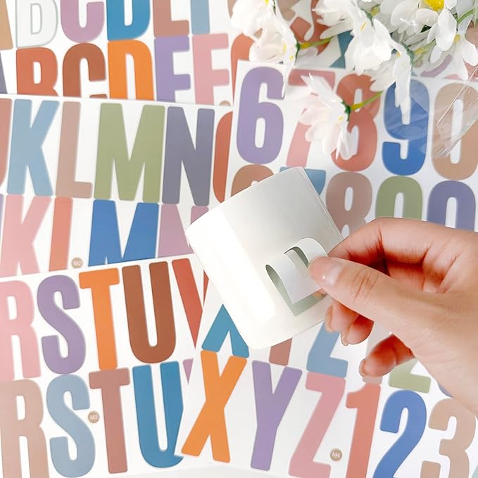 500 Pcs 30 Sheets Large Letter Stickers 2.5 Inches Boho Alphabet Number Self Adhesive Sticker for Bulletin Board, Classrooms, Mailbox, Scrapbooking, Poster board Vinyl Stick On Letters (2.5 Inch, Boho