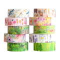 Spring Washi Tape Set 10 Rolls - Green Grass Flowers Masking Decorative Tapes for Bullet Journal, Planner, DIY Arts Crafts, Scrapbooking Party Favors (Spring)