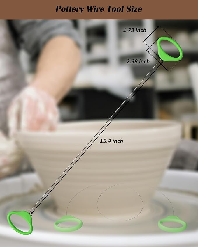 Pottery Wire Tool, Clay Cutting Wire, Green Handle Standard Pottery Wire Cutter, Pottery Wire Cut Off Tool for Pottery and Clay Artists