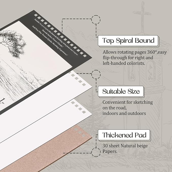 Jexine 40 Pcs 5.5'' x 8.5'' Top Spiral Bound Sketch Book 30 Sheet Each(68lb/100gsm), Sketching Drawing Pad Bulk Artist Sketch Pad Drawing Paper Art Sketchbook for Painting (Tree)