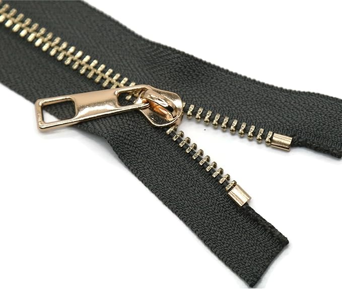 #5 Gold Metal Zipper - 50+ Colors - 3 PCS - (4-14 inches) Sizes - Luxury Lightweight Handcraft Metal Zippers with pulls for Purses Bags Pockets Shoes Sewing & Crafts DIY ZP025211